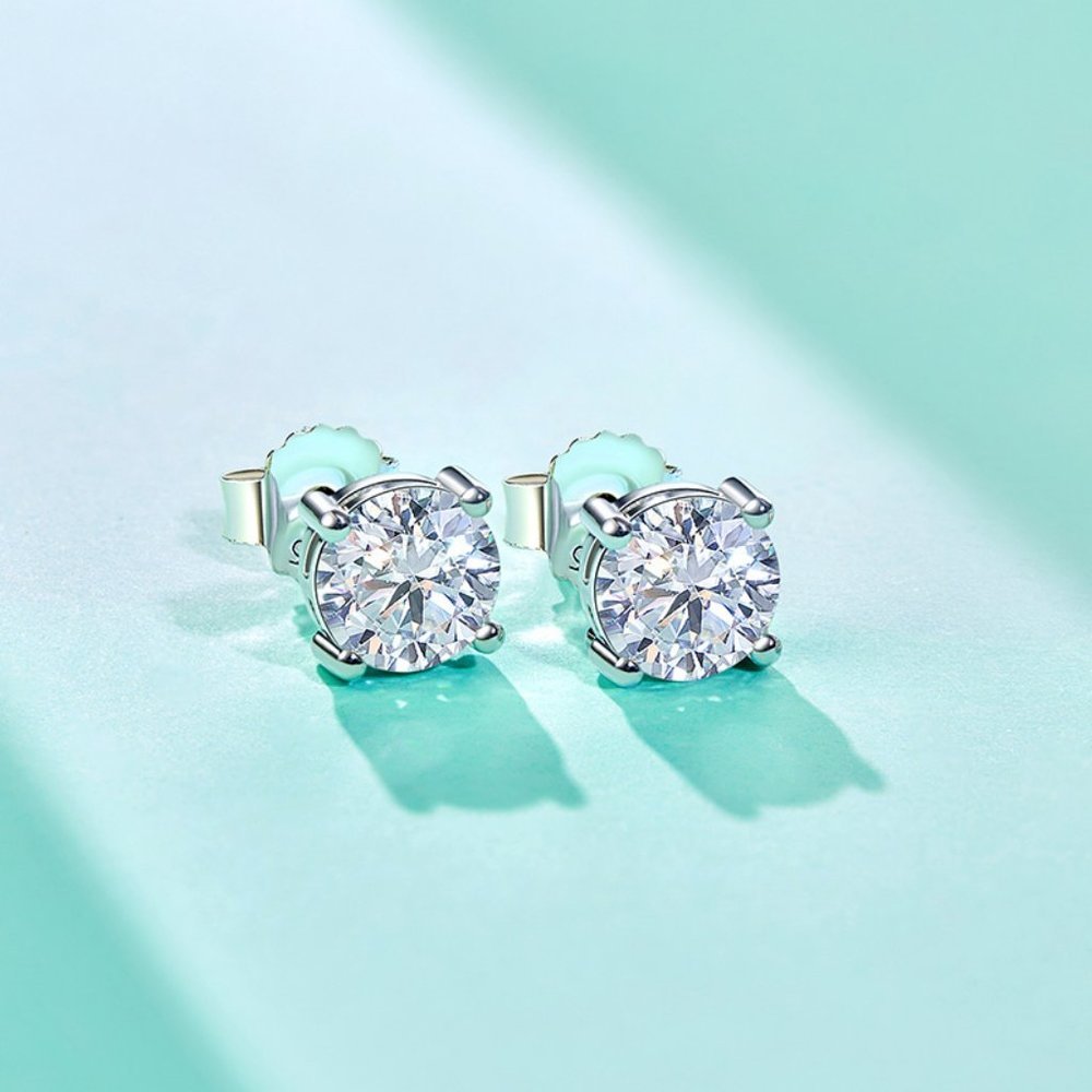 Certified 4ct. t.w. Moissanite Diamond Round Stud Earrings NEW A - Picture 8 of 12